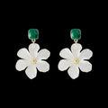 Pair of dark green alloy earrings with sterling silver needle flowers sweet design for women
