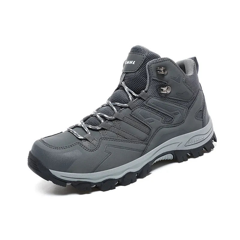 High-top outdoor hiking sneaker in multiple colours with flannel upper and lace-up front.