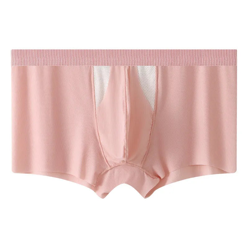 Ice silk underwear shorts in nylon with double-layer hole bag design for dry wet separation.