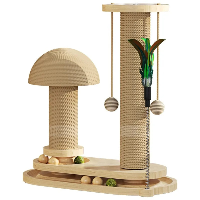 Solid wood cat climbing frame with oval turntable scratching post