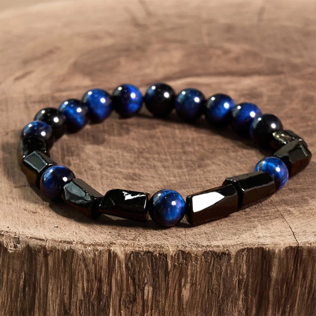 Natural obsidian stone bracelet with constellation design on 8mm beads.