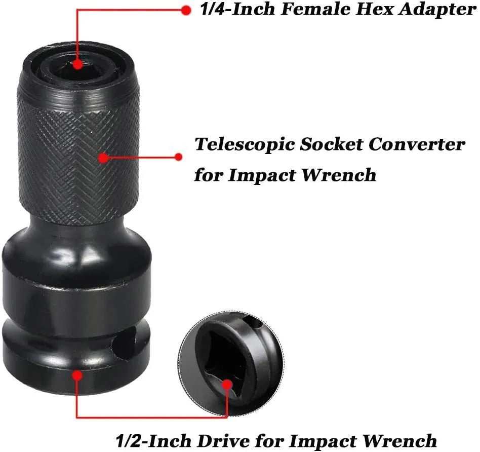 No. 45 steel telescopic scaling bit holder for square drive to hexagonal fastener conversion.
