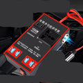 Black automotive power converter transforming 12V/24V car battery to 220V AC with USB charging ports