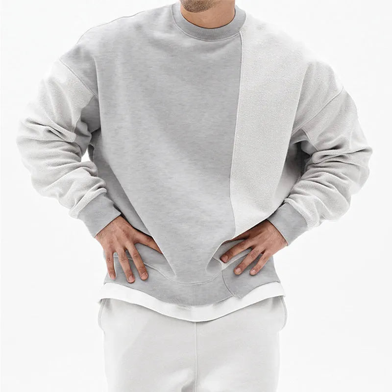 Men's cotton blend loose fit round neck pullover sweater in khaki