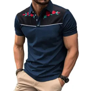 Men's grey short sleeve mesh polo shirt with silver zipper decorations on the front.