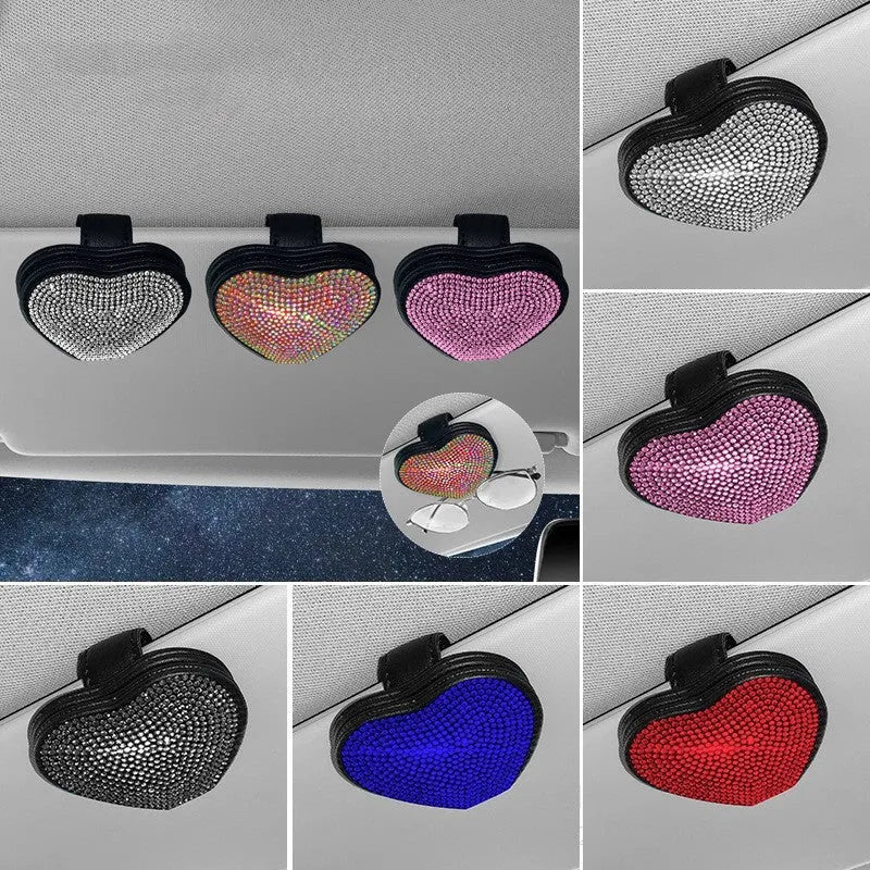 PU leather car sun visor storage clip with magnetic glasses holder and diamond pattern