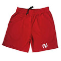 Men's loose black metal silk fabric sports shorts for running, laid flat.