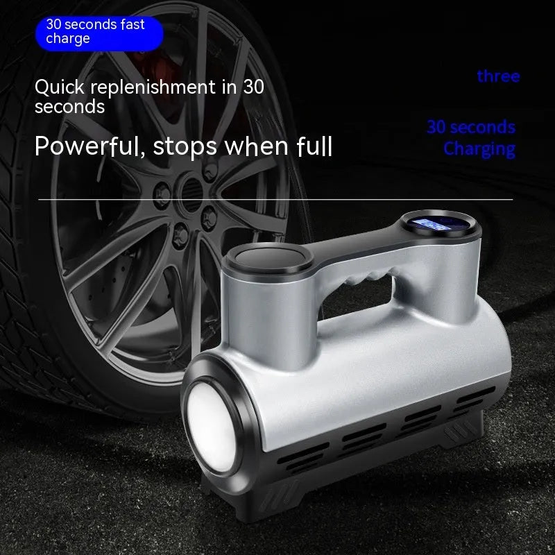 12V portable car tyre inflator with digital display and LED light, compact ABS construction