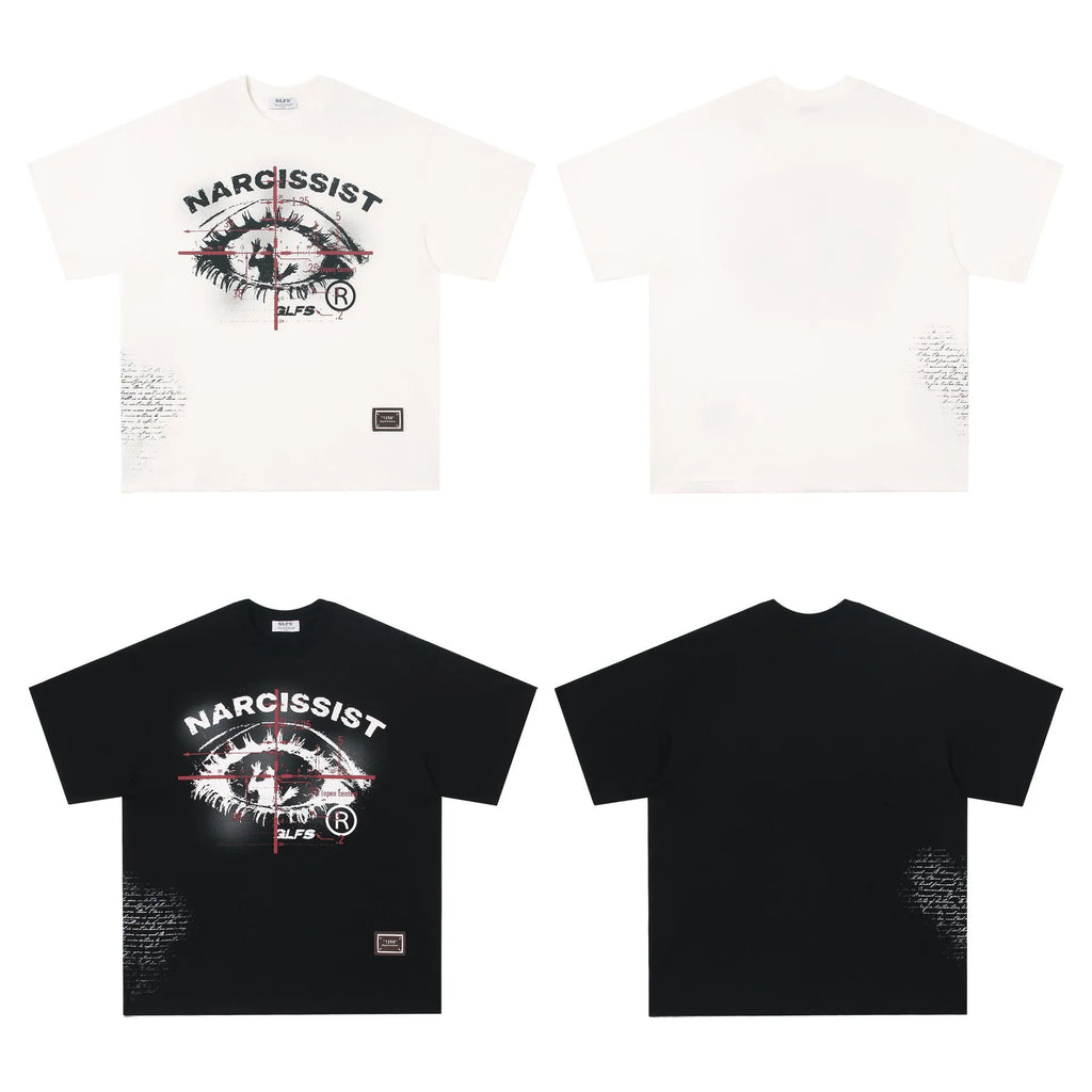 American retro hip hop gothic pure cotton T-shirt with letter pattern print in black colour