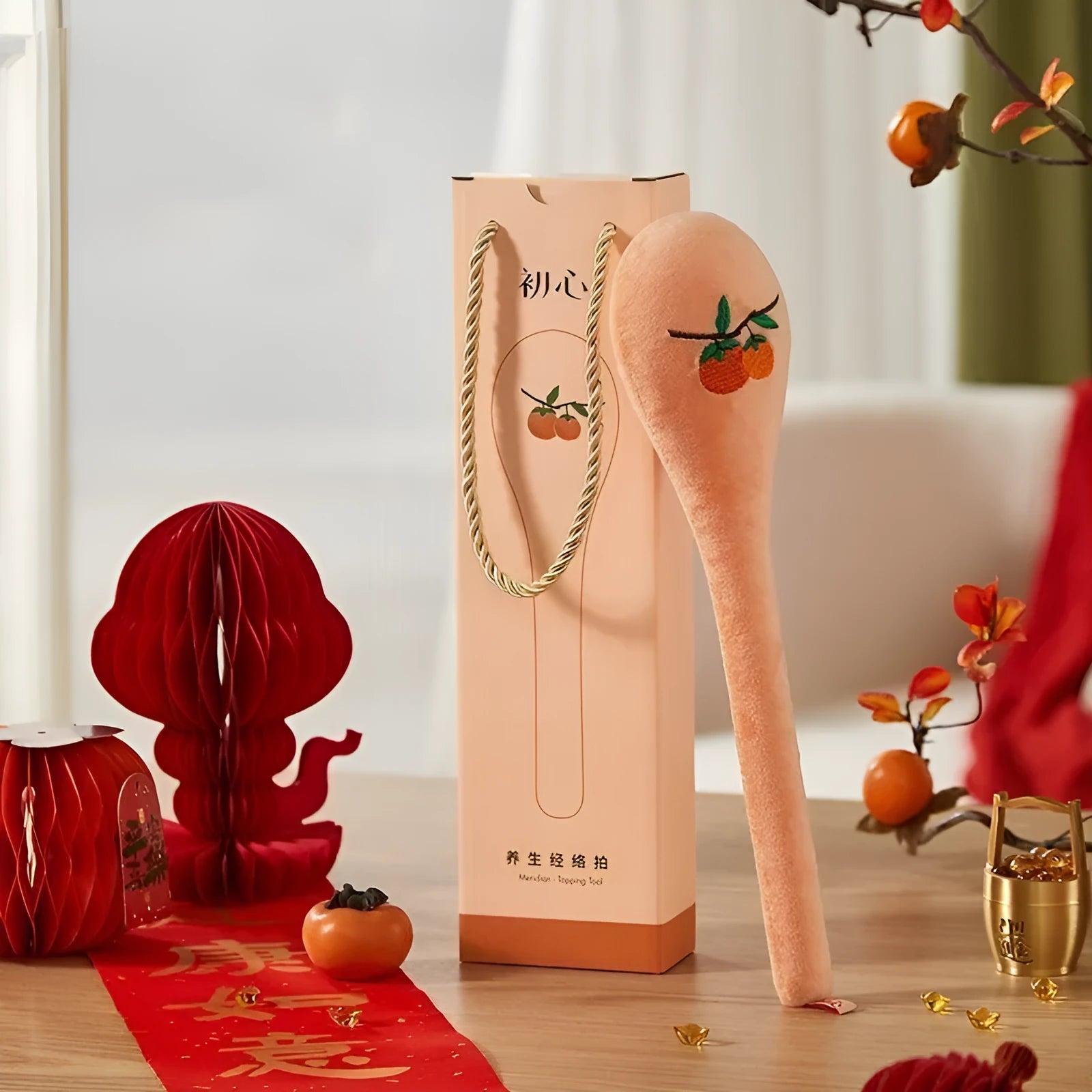 48 cm long zipper style persimmon handheld percussion massage stick for back pounding.