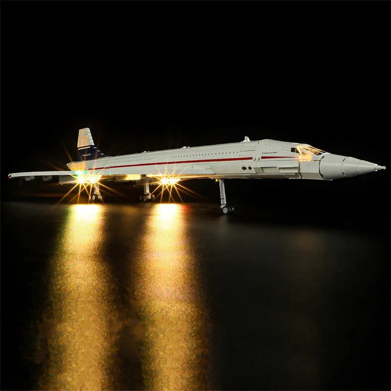 Building Blocks Toy Decorative LED Lighting Kit for Concorde Aircraft Model White Colour Box 16.5cm Display Flash Function Small Particle Plastic Construction Set Lighting Fixtures