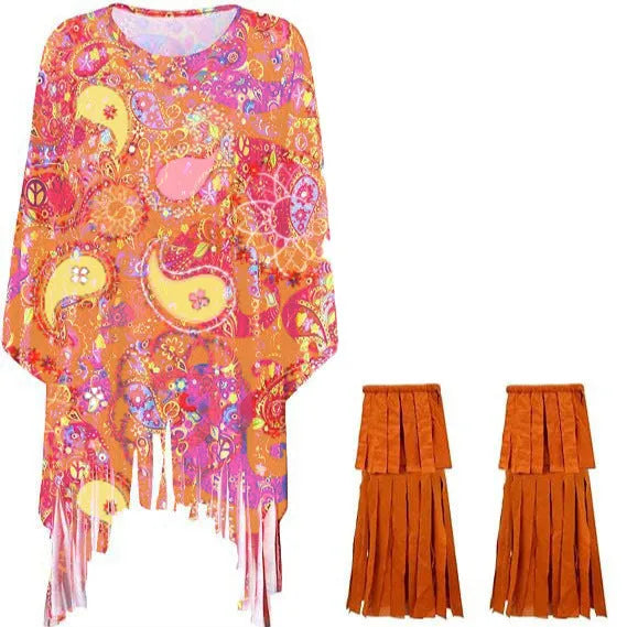 Tie dye cloak costume with colourful pattern and bell sleeves for Halloween parties
