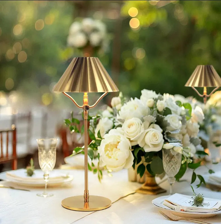 Gold-coloured alloy rechargeable desk lamp with touch dimmer and Type-C port.