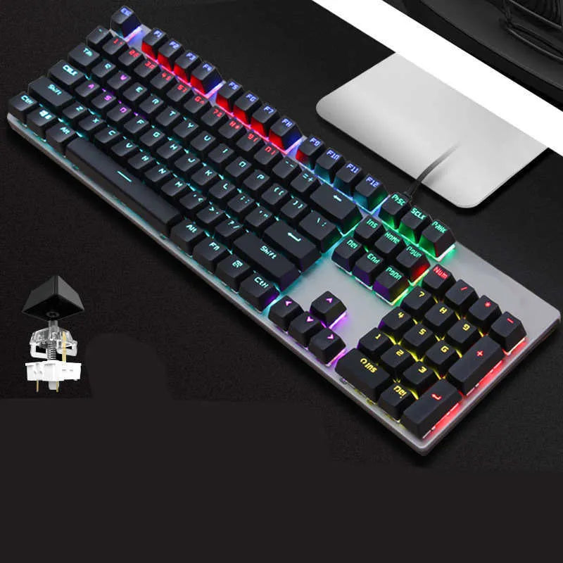 AOC GK410 full-size mechanical keyboard with metal chassis and backlit keys on a desk