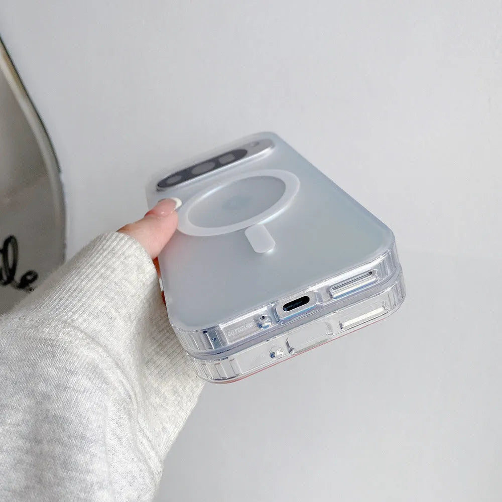 Laser frosted transparent magnetic case for Google phones on a dark surface