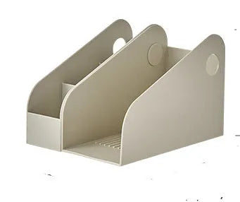 Plastic desktop storage box with two grid layers in ivory white colour