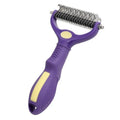 Purple double-sided plastic pet comb for removing knots from cat and dog fur
