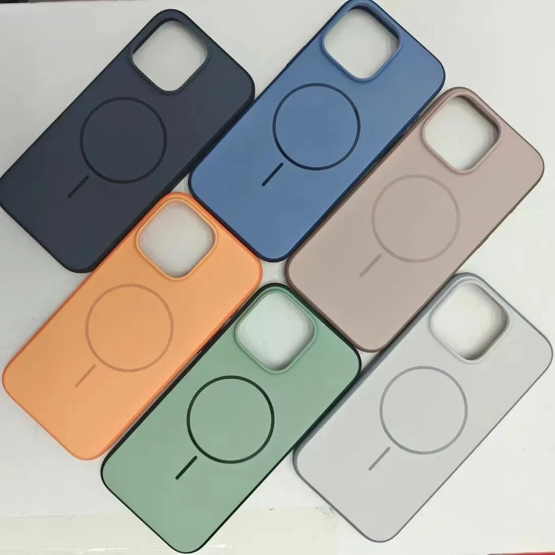 Blue frosted magnetic iPhone case with a prominent AI camera button on the side.