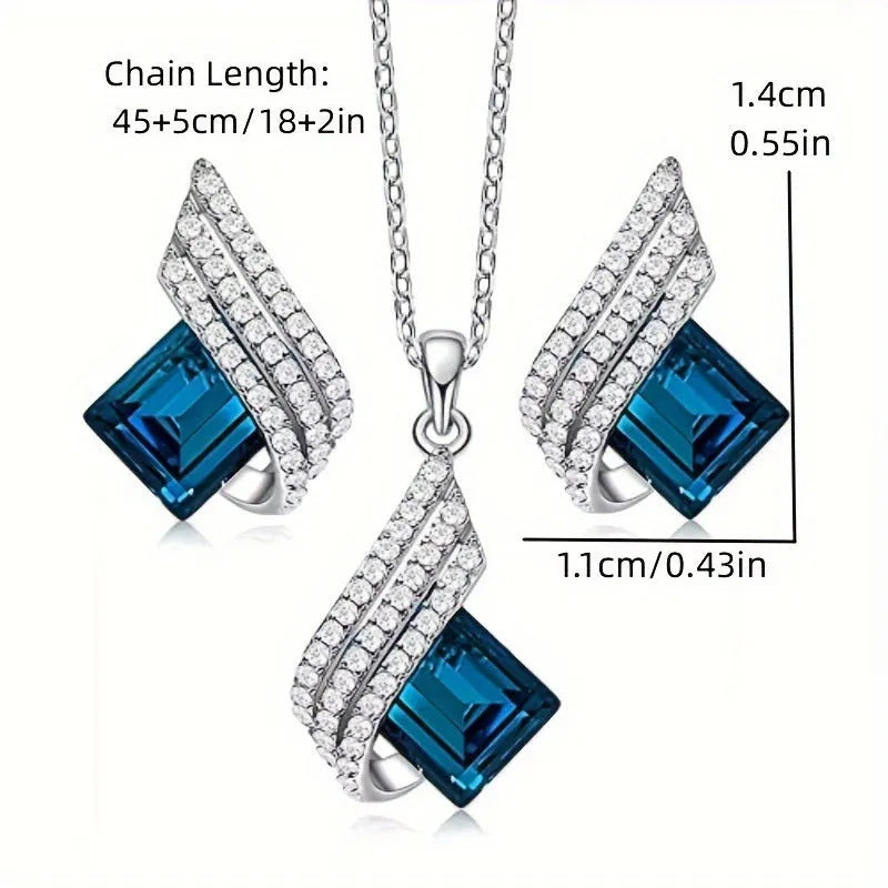 Women's electroplated necklace and earring set with cross chain design and glass pendant