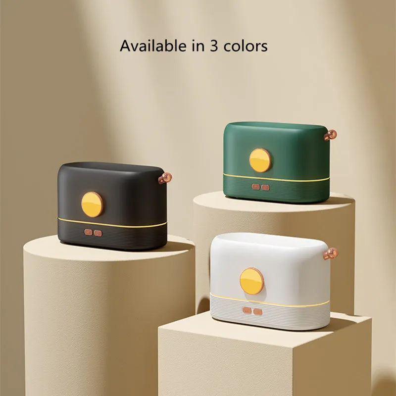 Black USB desktop humidifier diffuser with realistic simulation flame effect and 200ml water tank