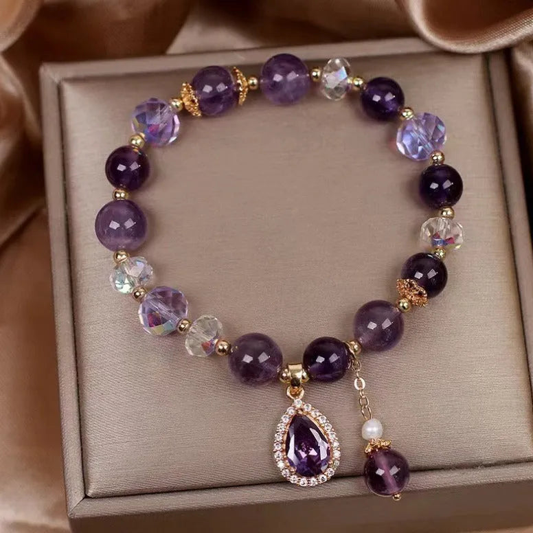 Women's natural purple amethyst bracelet with micro inlay stone setting