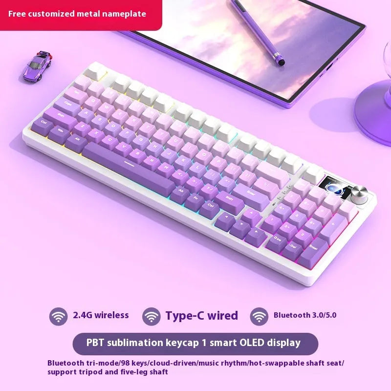 98 key wireless Bluetooth mechanical keyboard kit with metal knob and multiple colour options