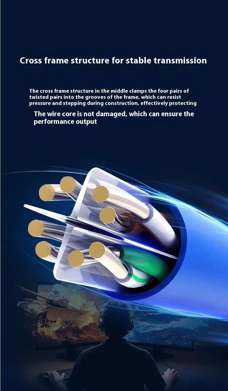 Blue and grey Cat6 UTP network cable with oxygen-free copper conductors in 305-metre bulk packaging