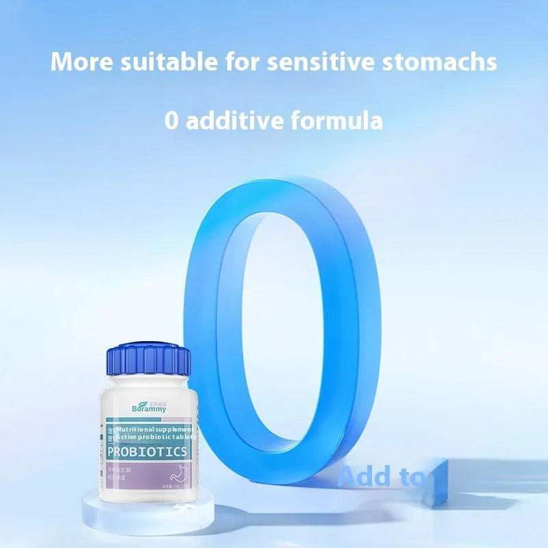 Bottle of 180 pet probiotic tablets for digestive health support in dogs and cats