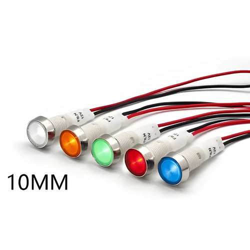 10mm stainless steel edge plastic indicator light with wire in blue colour option