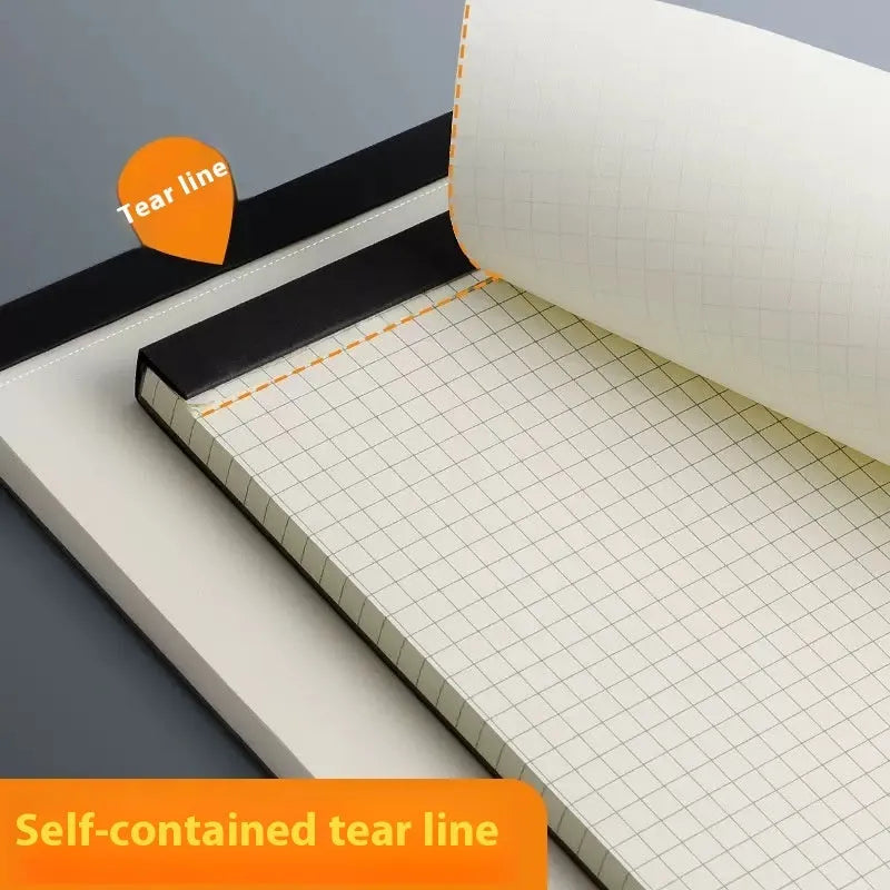 Tearable writing pad notebook in A5 size with grid ruling, 80 sheets.