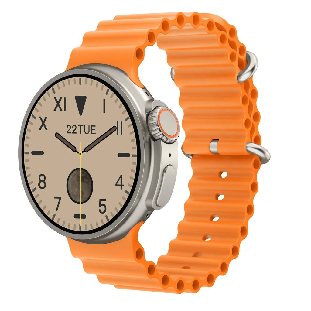 K9 smart watch with round screen and silicone strap shown on wrist