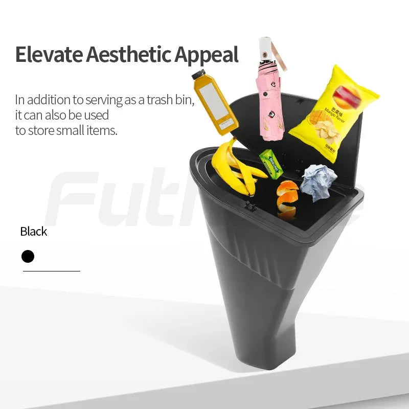 Two black ABS plastic car door trash cans designed for the front door pockets of a Tesla Model Y.