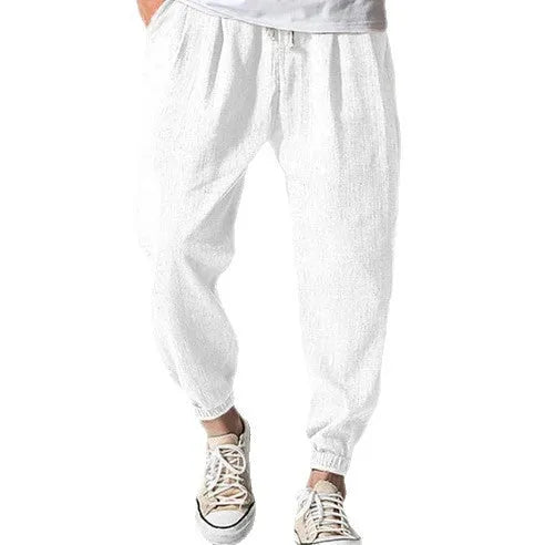 Men's loose fit cotton summer pants with ankle band detailing in multiple colour options
