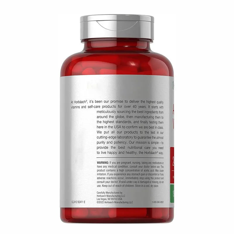 A bottle of 150 apple vinegar health supplement capsules.