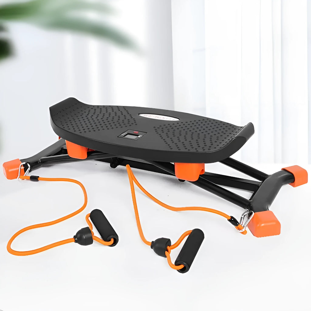 Black JS101A model mini indoor fitness skiing machine with elastic hand straps.