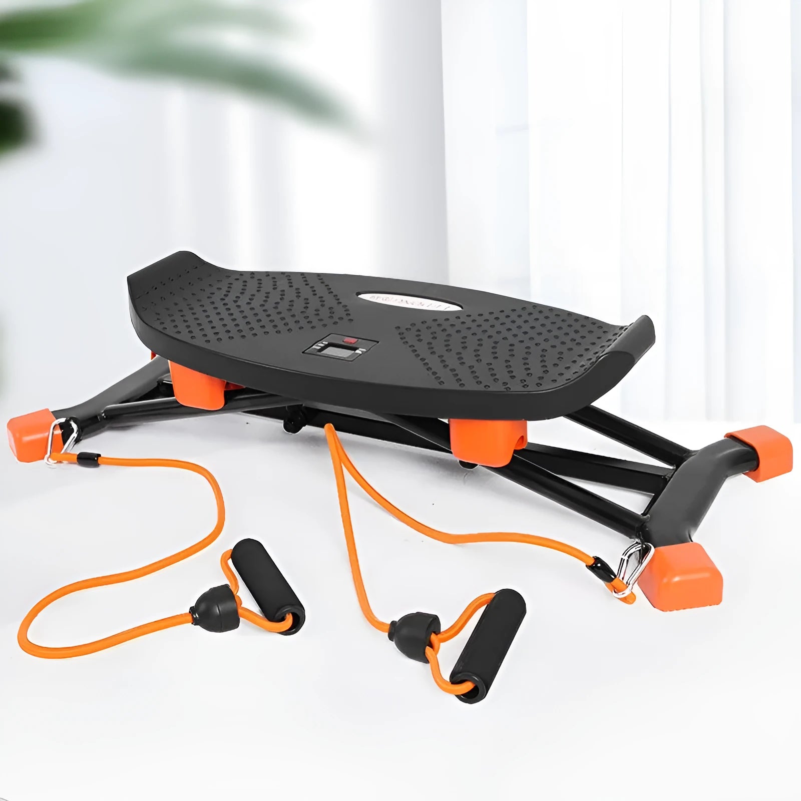 Black JS101A model mini indoor fitness skiing machine with elastic hand straps.