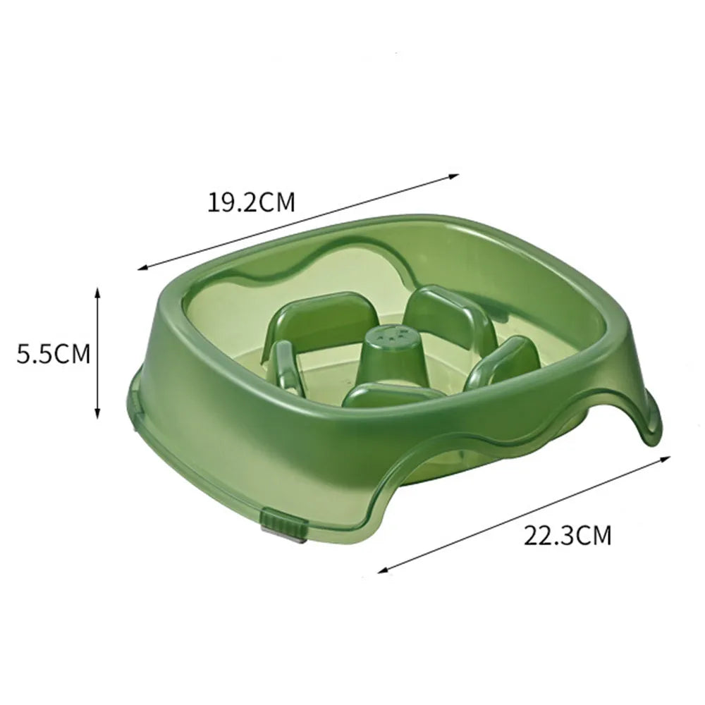 Plastic anti-choking slow feeder dog bowl in blue, grey, green or orange colours