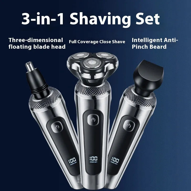 USB rechargeable beard scraper with digital display showing battery level and fully washable construction