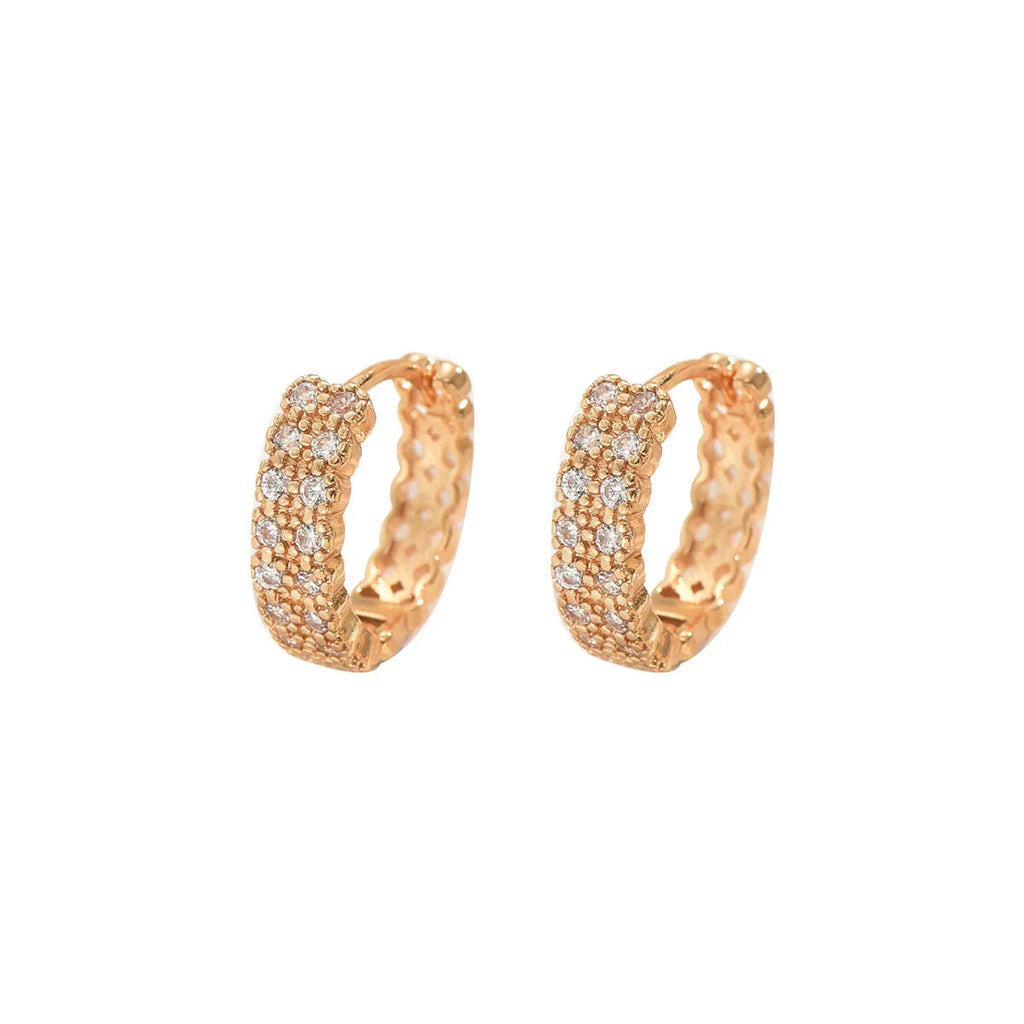 Geometric pattern copper ear studs with dot and ring elements in DE20288 colour