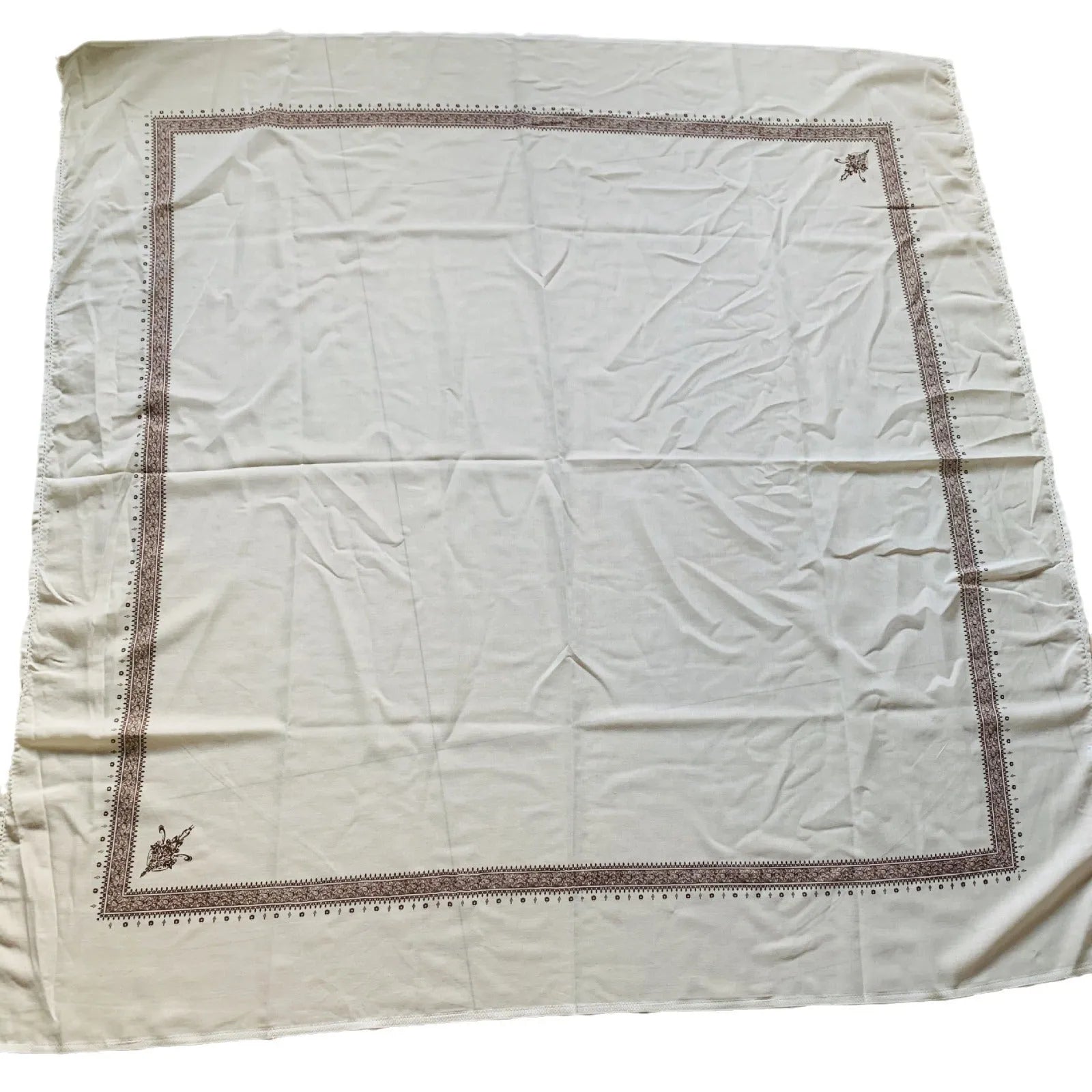 Large square printed polyester scarf in a selection of colours, shown flat to display its 138cm dimensions.