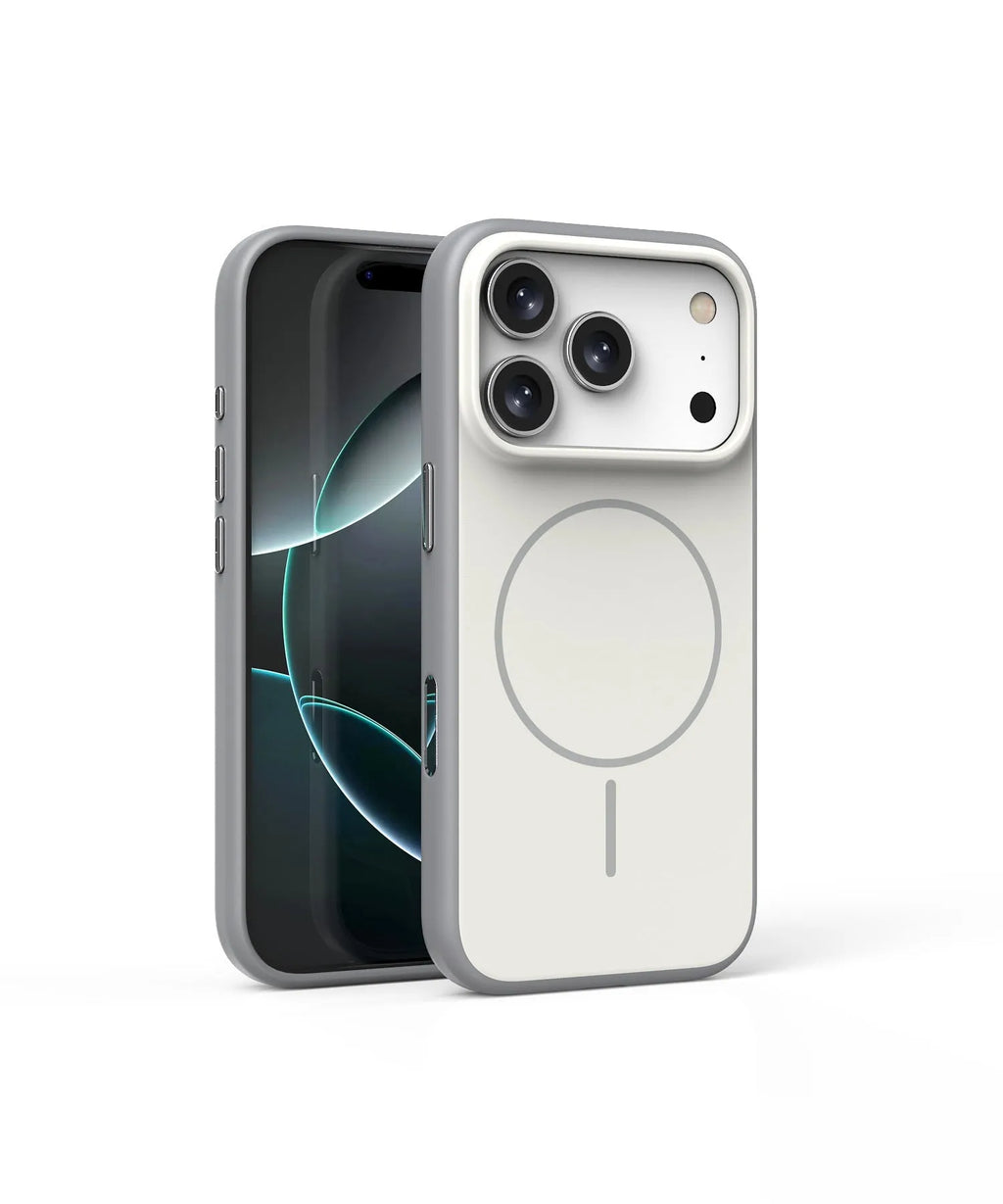 Blue frosted magnetic iPhone case with a prominent AI camera button on the side.