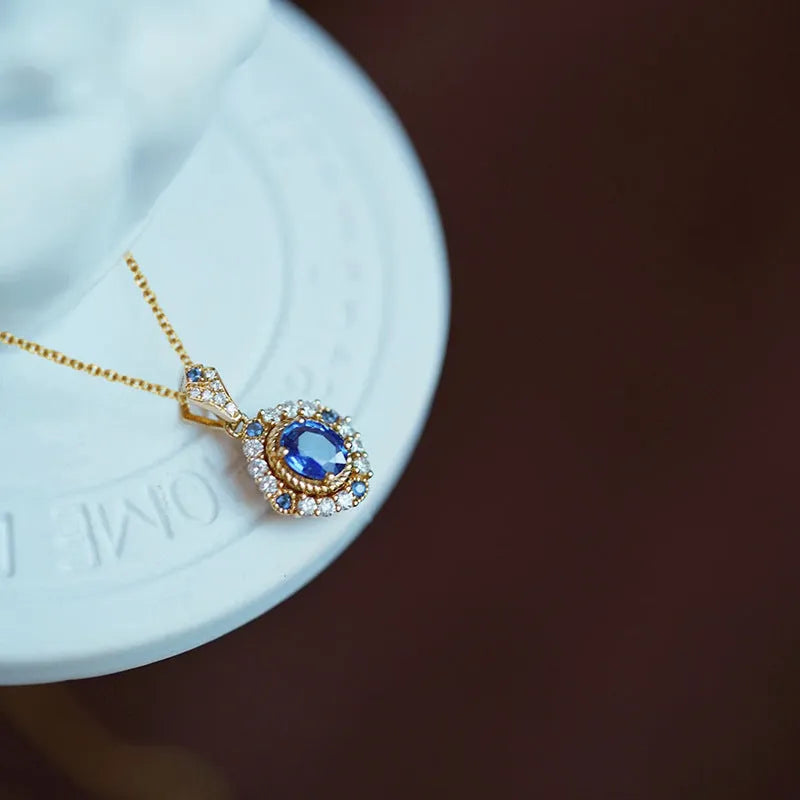 Women's mixed gem inlaid pendant necklace with adjustable copper box chain in yellow gold colour