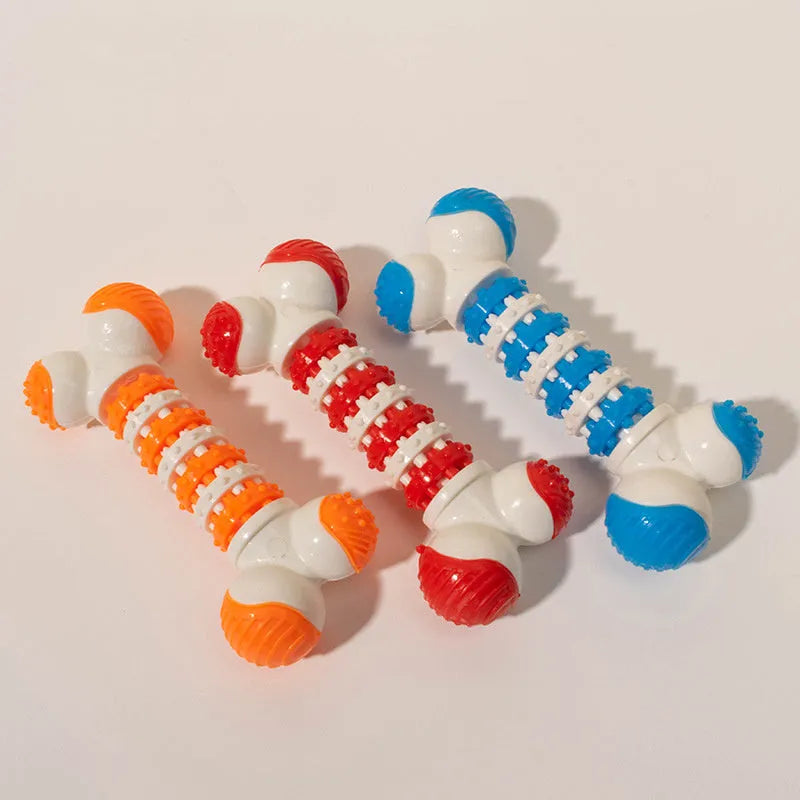Blue bone-shaped interactive dog chew toy for small breeds with a treat holder cavity.