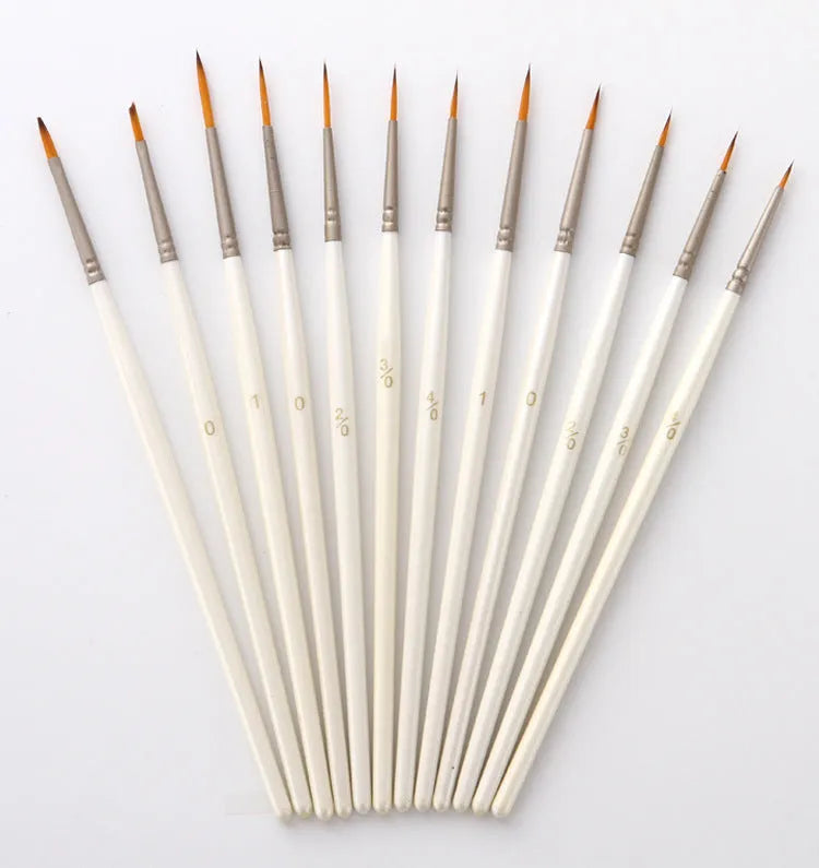 Pearl white 12-piece artist brush set with nylon wool bristles and solid wood pen holder