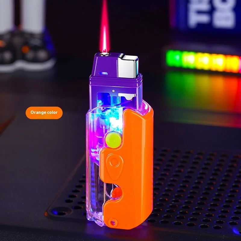 Colourful plastic windproof lighter with luminous radish design in orange, purple, or green options