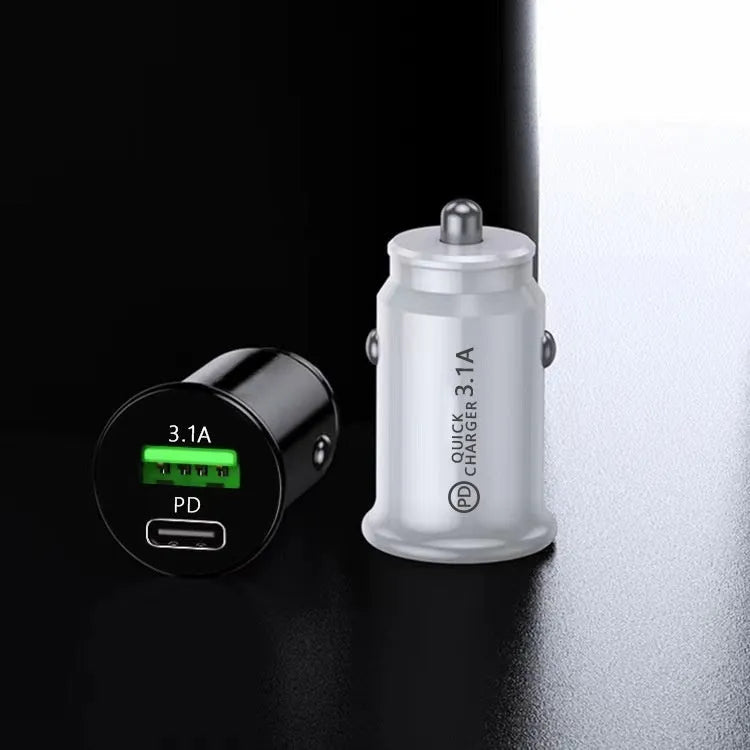 Dual USB port car charger converter for vehicle cigarette lighter sockets in black or white bare metal finish