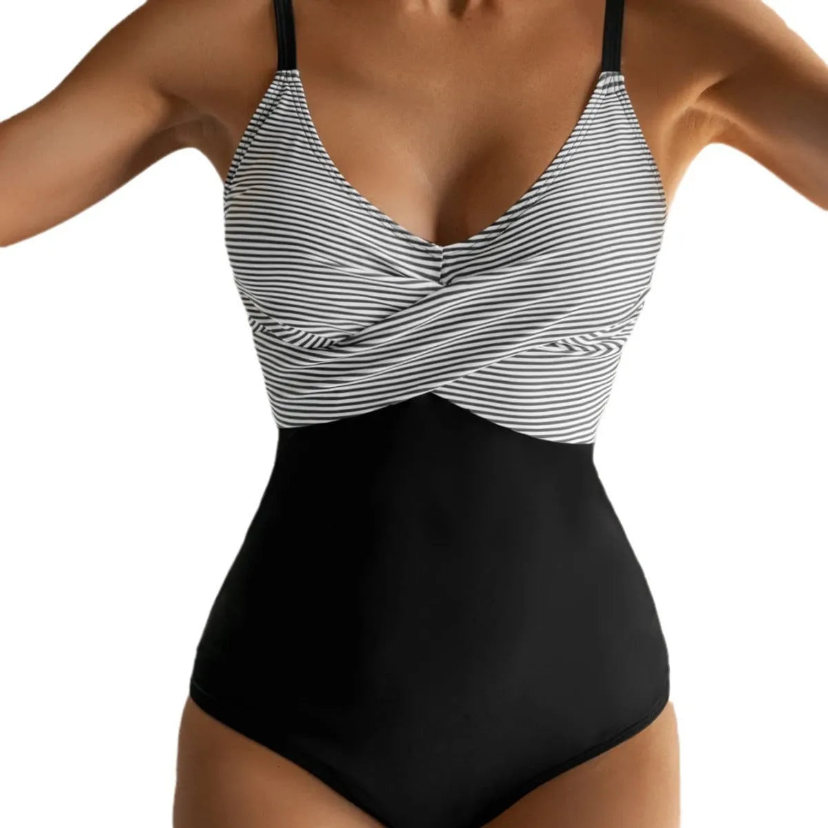 Women's printed one-piece bikini swimsuit with lace-up detail and backless gathered design in floral pattern.