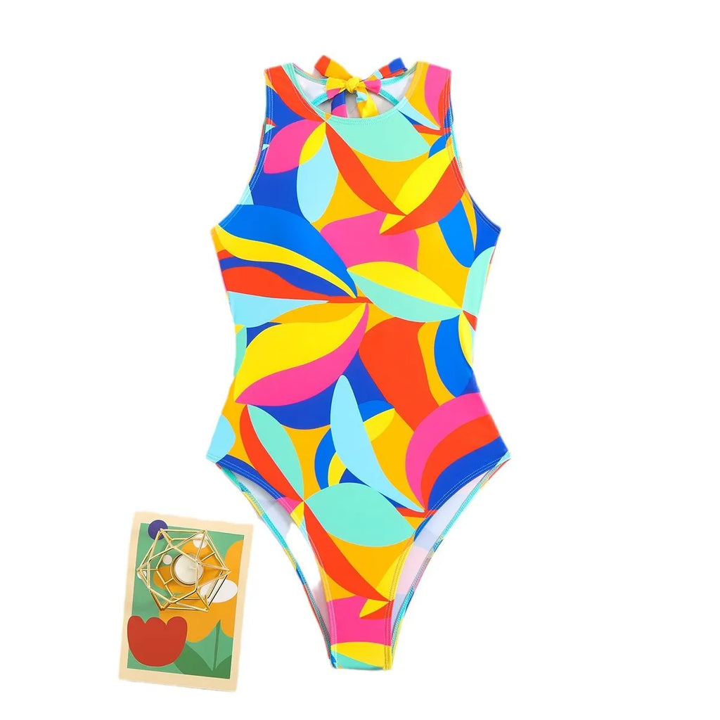 Women's printed multi-colour one-piece swimsuit in tight European style pattern