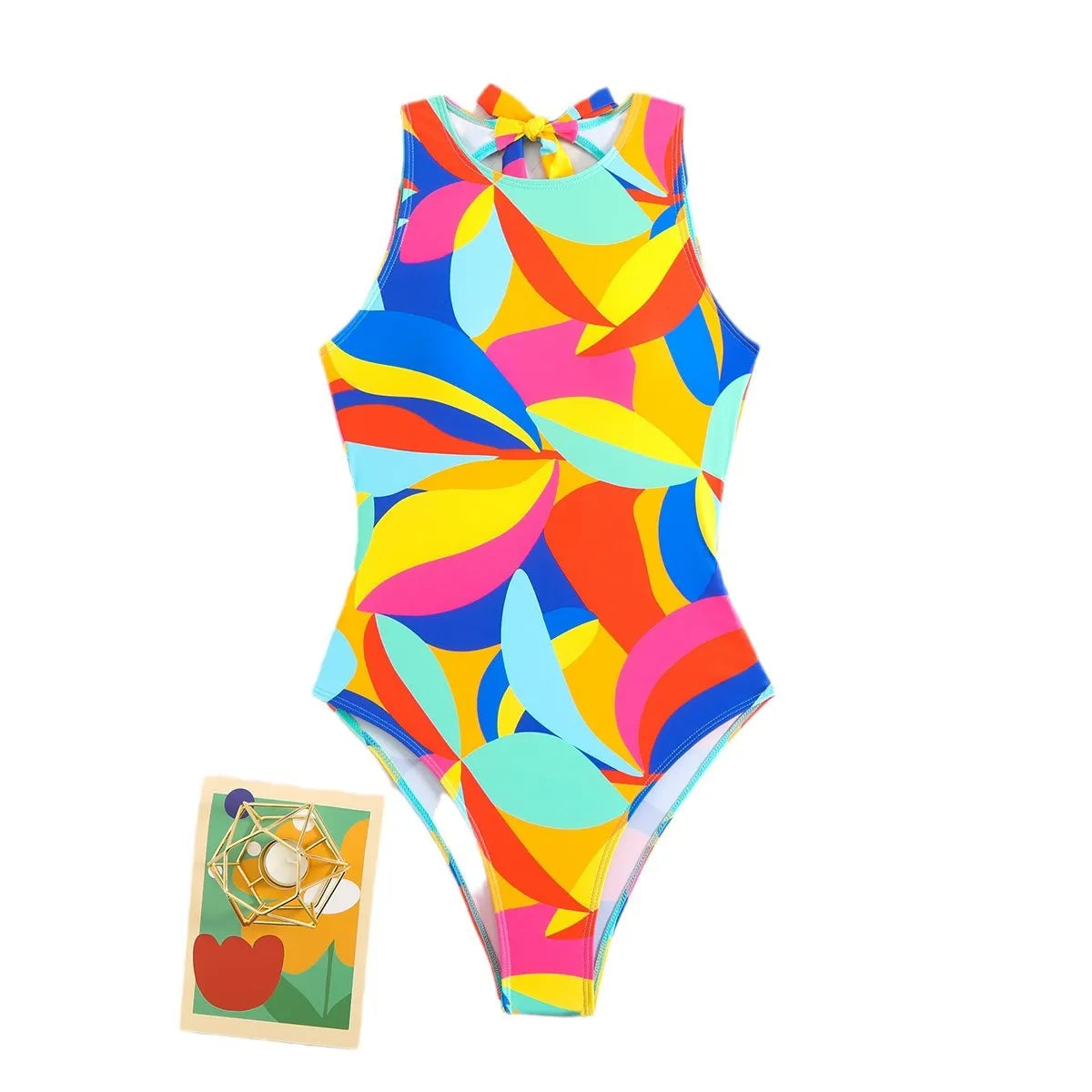 Women's printed multi-colour one-piece swimsuit in tight European style pattern