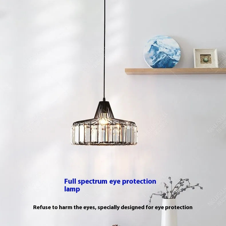Crystal chandelier pendant light with iron construction and LED three-colour change lighting